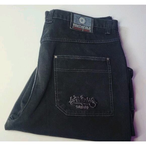 Vintage Southpole Mens Black Denim Jean Shorts Size 42 Y2K Hip Hop baggy Skater - Picture 1 of 11